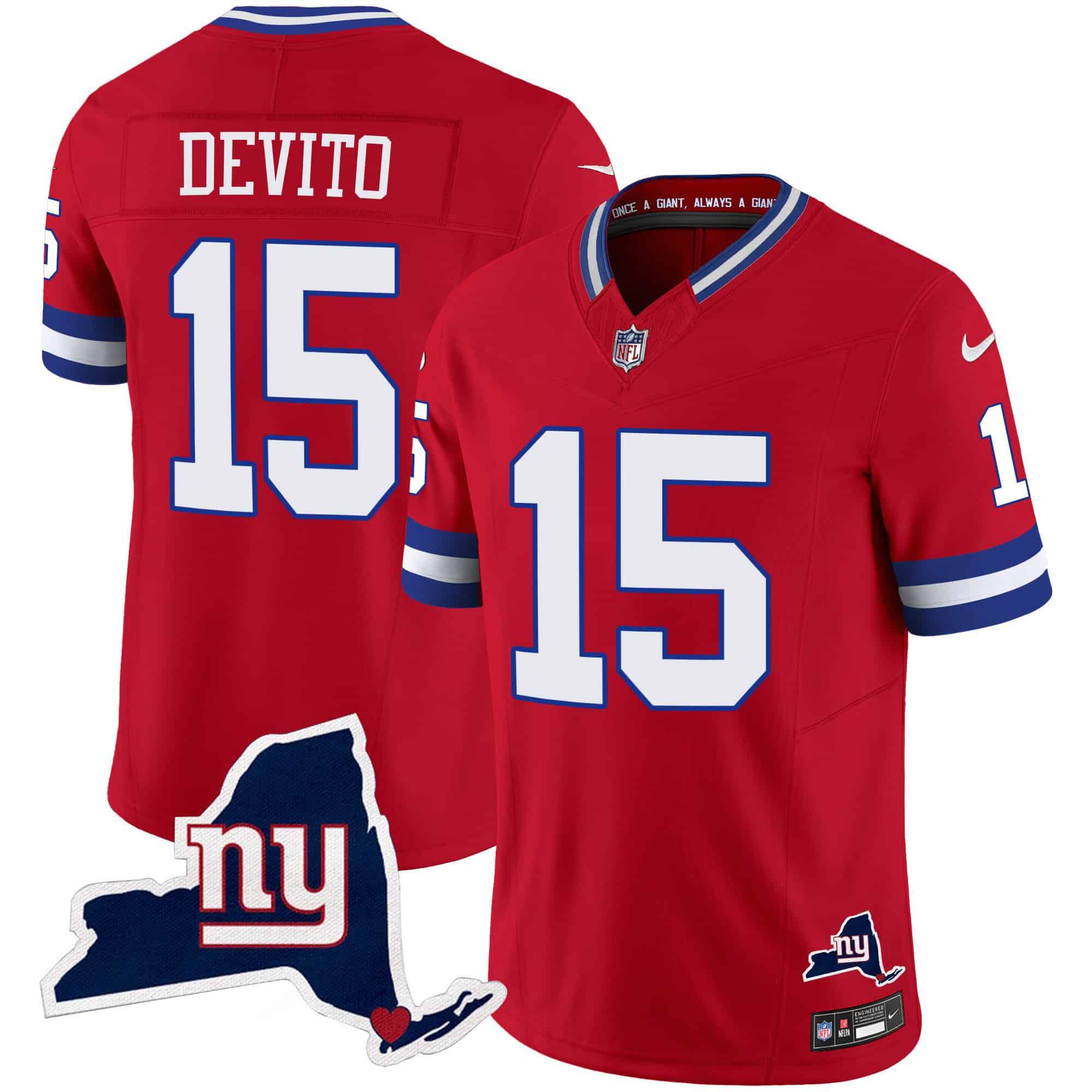 Men New York Giants #15 Devito Red 2024 Nike Map Patch Limited NFL Jersey